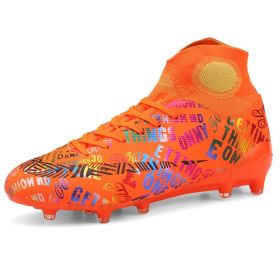 Soccer Shoes Fashion Breathable Broken Nail Soccer Shoes Men's Large Size (Option: Fluorescent orange spikes-45)
