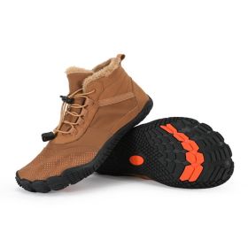 Winter Outdoors Sports Cycling Fleece-lined Thickened Non-slip Waterproof Hiking Shoes (Option: Brown-42)